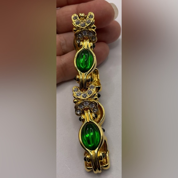 Vintage Nolan Miller Glamour Collection Green Scheherazade Gold Tone Bracelet - Picture 4 of 14